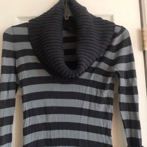 BCBG  long tunic sweater shawl stripe blue M
